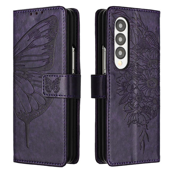 NNEDSZ Butterfly Embossed Leather Phone Case - Dark Purple