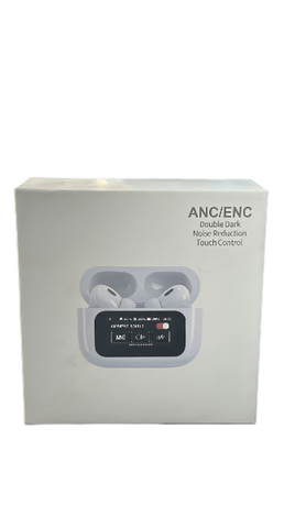 A9 Pro Touch Screen AirPods Pro are ANC wireless earbuds featuring an LCD display, Bluetooth 5.0, pop-up functionality, and super bass.