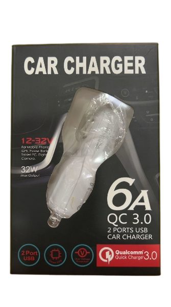 TM-DC-681-WHITE Qualcomm Quick Charger Dual Ports Car Charger