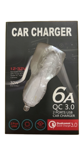 TM-DC-681-WHITE Qualcomm Quick Charger Dual Ports Car Charger