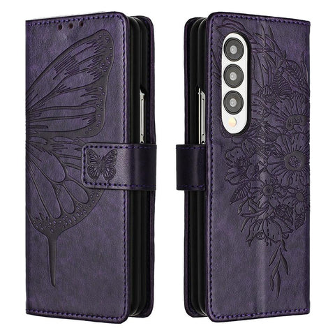 NNEDSZ Butterfly Embossed Leather Phone Case - Dark Purple