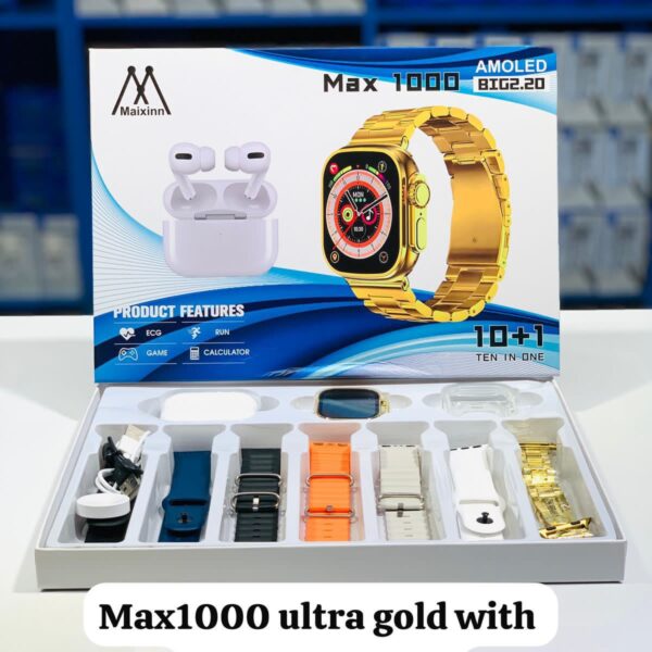 Max1000 ultra gold watch with airbuds 10in1m Metal